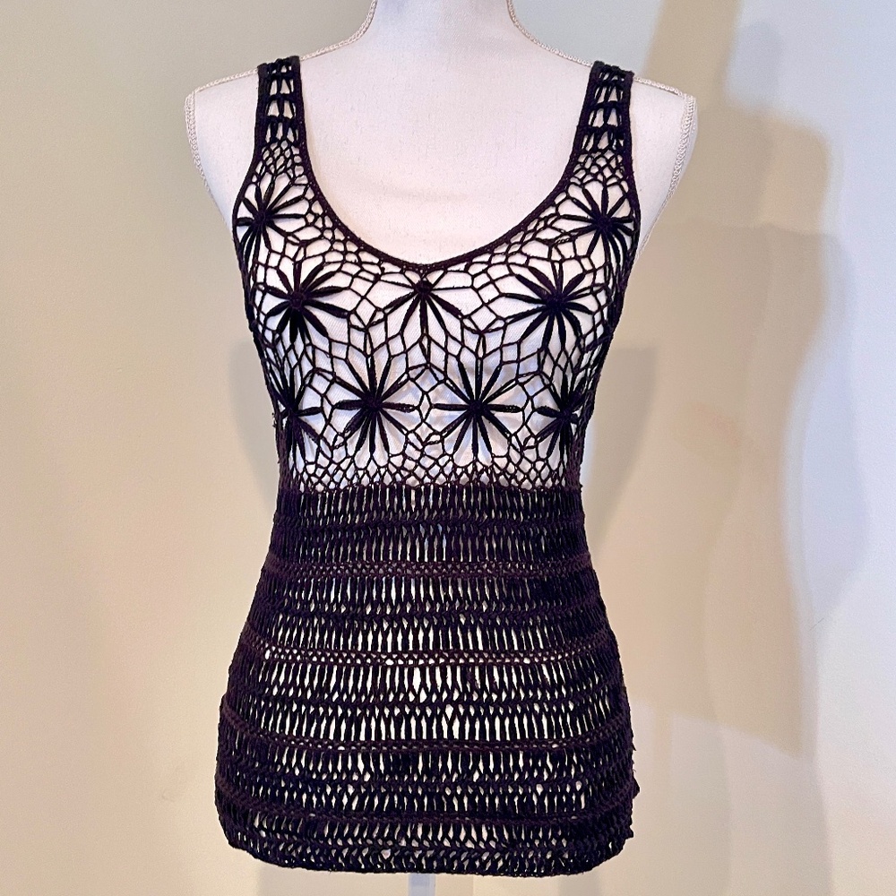 Vintage 1990s Vivienne Tam Black Crochet Top